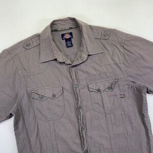 Dickies Mens Pin Striped Shirt Large Short Sleeve Button Up Workwear Casual